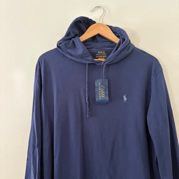 Polo Ralph Lauren Jersey Hooded T Shirt Mens Lightweight Blue Pony Size XL - Picture 5 of 9